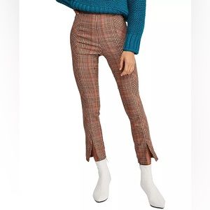 Free People Flyin' High Plaid-Print Retro Stretch Skinny Split Hem Cropped Pants